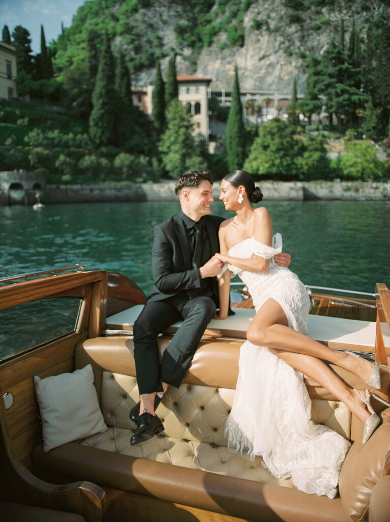 A couple on a boat on Lake Como