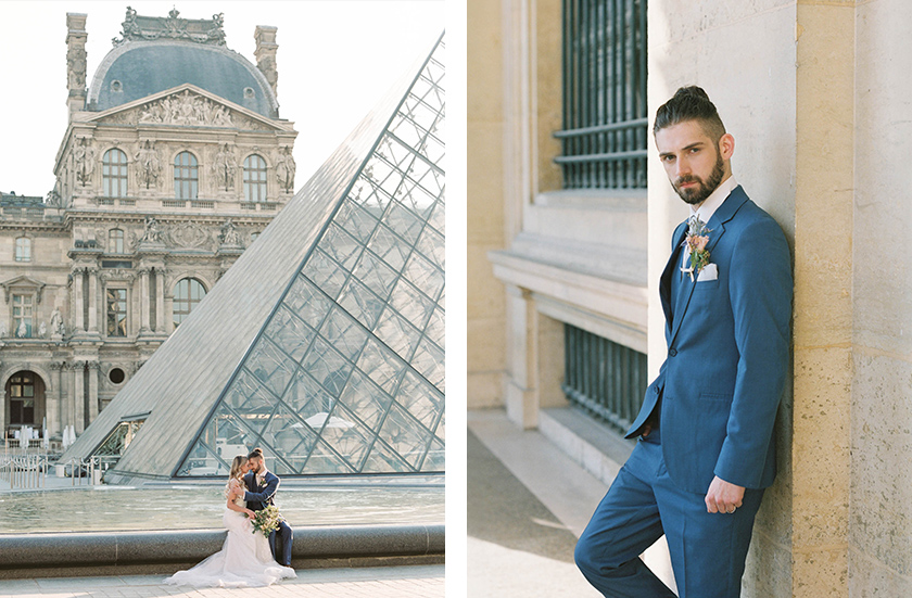 bride and groom at Louvre Museum 