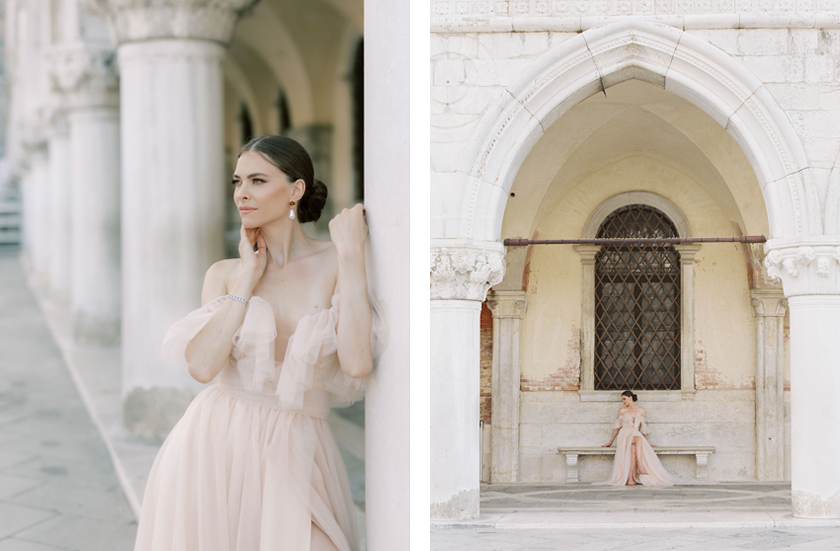 A woman sitting on a bench in Plazza San Marco