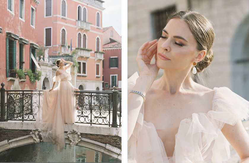 A woman posing over a brige in Venice 