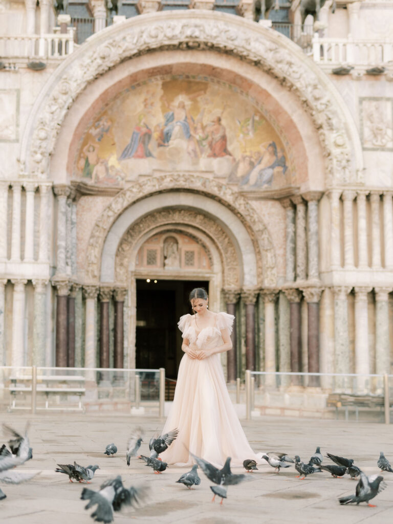 A young woman in front of Saint Mark's Basilica 