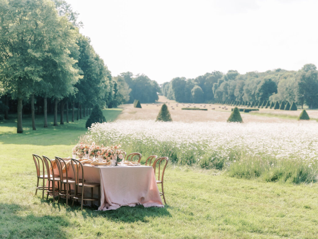 Wedding table setup  at Chateau De Champlatreux 