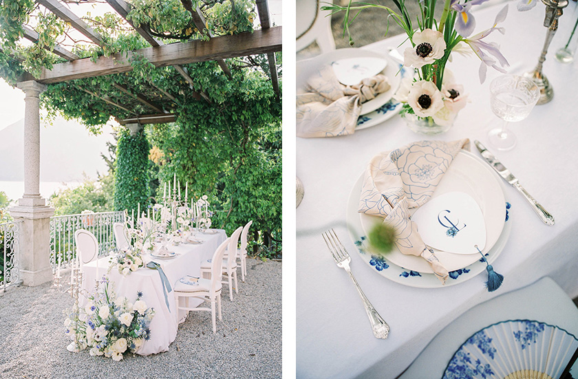 Blue and white Wedding reception in Italy