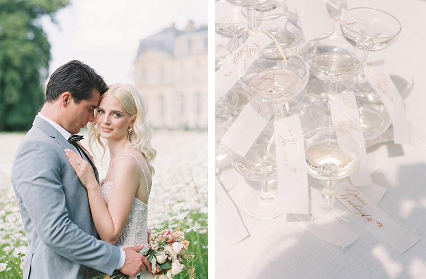 couple portrait of bride and groom at Chateau De Champlatreux 